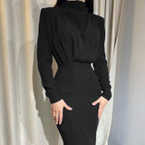 ROBE MANCHE LONGUE FemmeChic™ - nawaara14:10#black;5:100014064