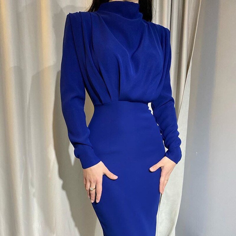 ROBE MANCHE LONGUE FemmeChic™ - nawaara14:29#royal blue;5:100014064